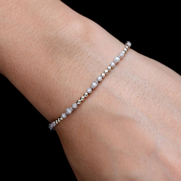 Erkals Jewellers Oval And Round Diamond Bead Bezel Link Bracelet 18K Gold 0.66ctw