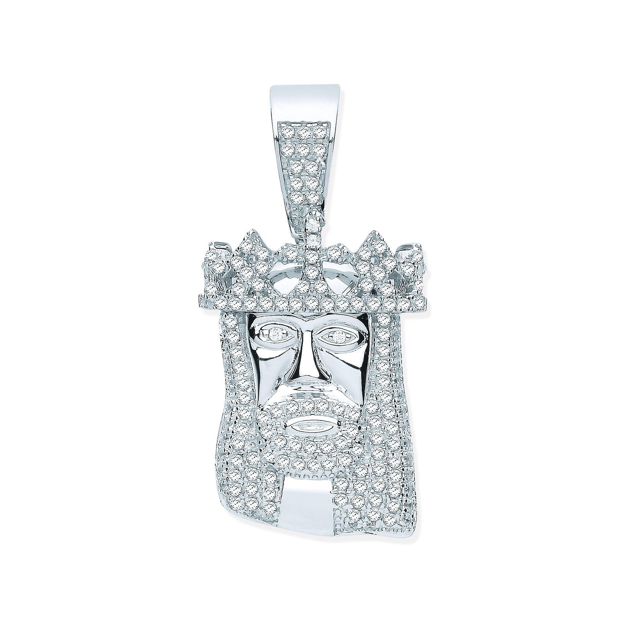 Silver CZ Pendant Jesus with Crown