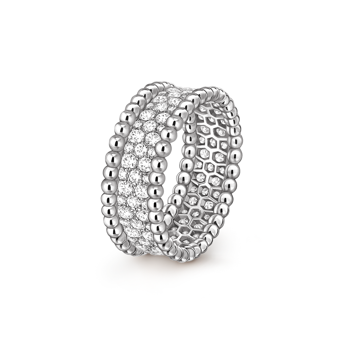 Van Cleef & Arpels Perlée Diamonds 3 Rows 1.11 Ct Ring 18K White Gold