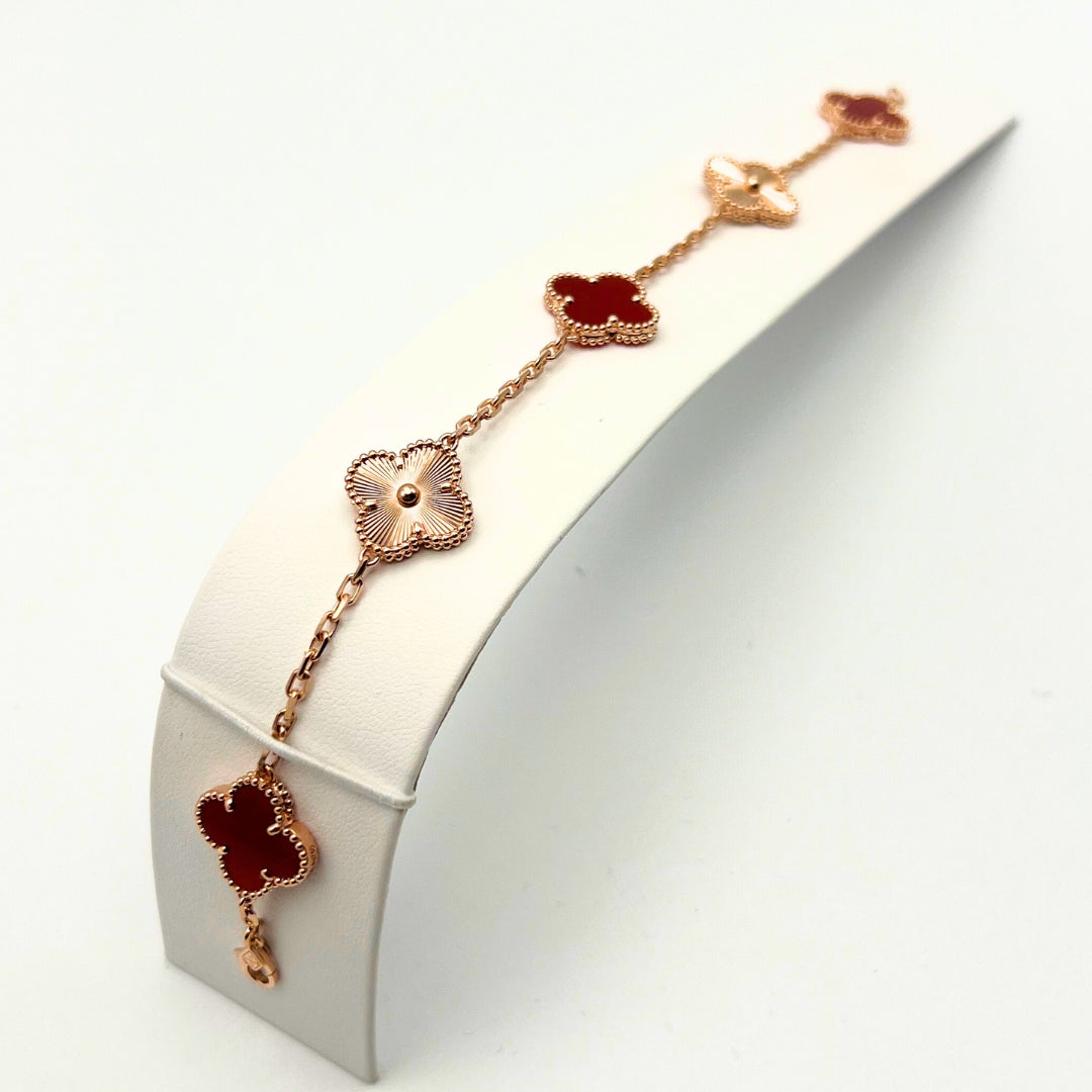 Van Cleef &amp; Arpels Vintage Alhambra Bracelet 5 Motifs Cornaline Or Rose 18 Carats