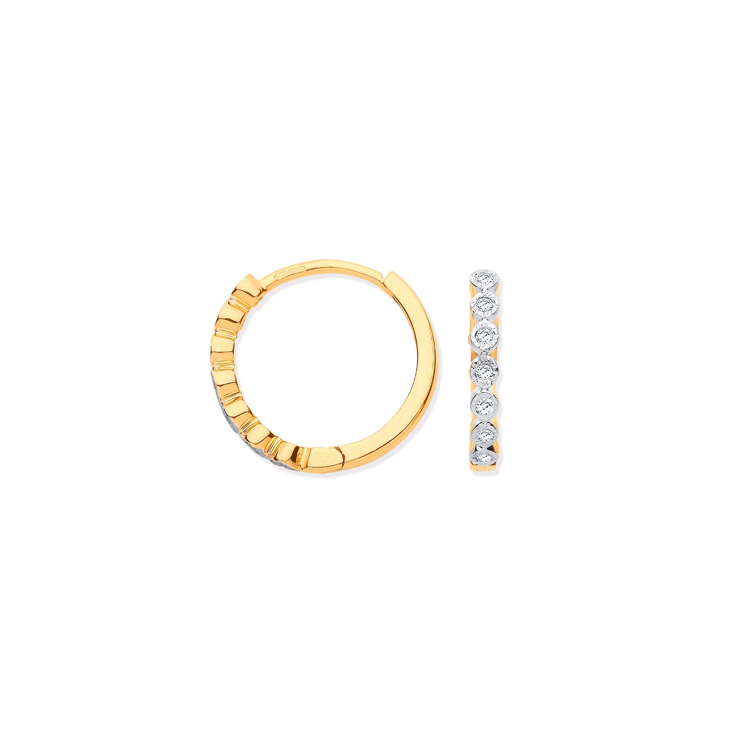 9ct Yellow Gold Round 0.10ctw Diamond Hoops