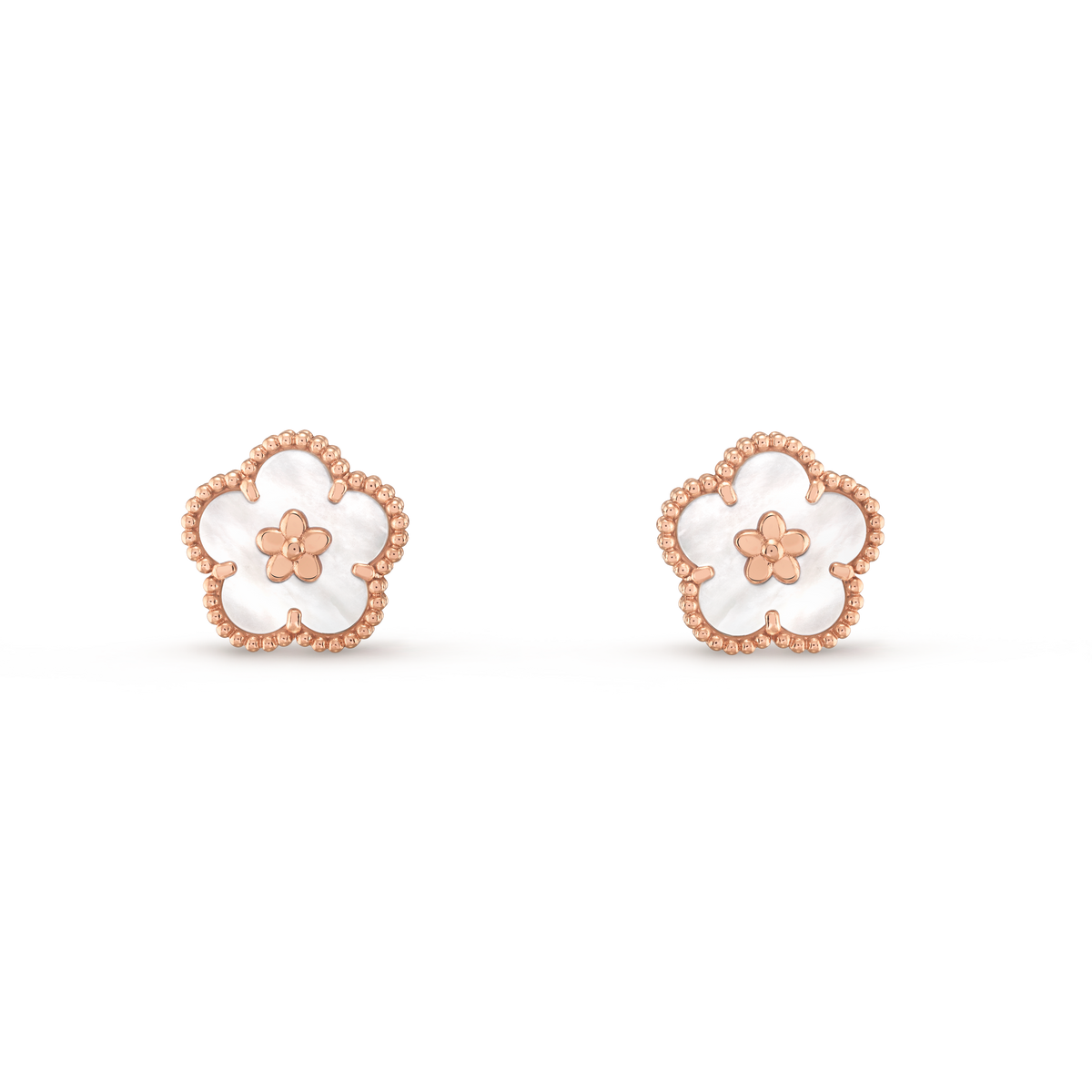 Van Cleef & Arpels Lucky Spring Mother-Of-Pearl Plum Blossom Earrings 18K Rose Gold