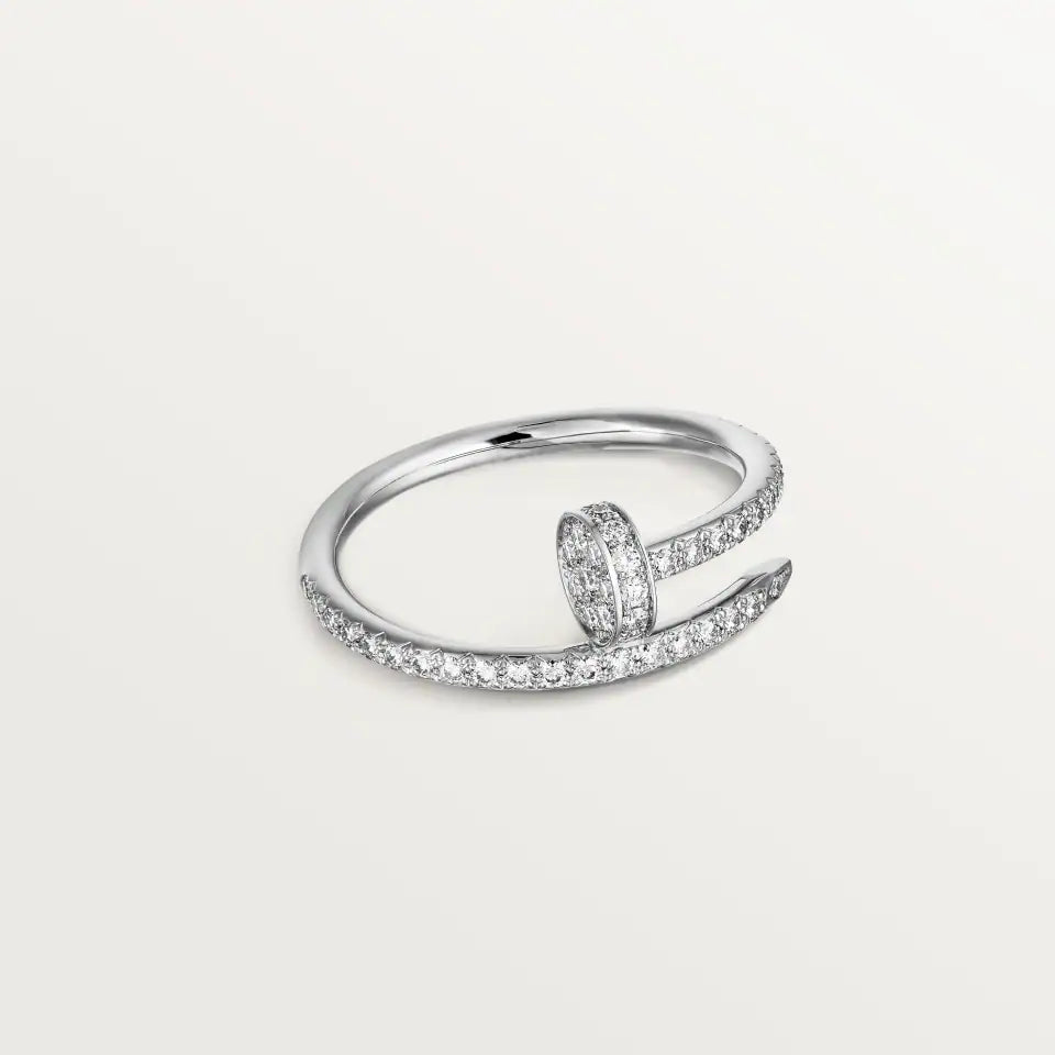 Cartier Juste un Clou Ring Small Model Semi-Paved Diamonds 18K White Gold