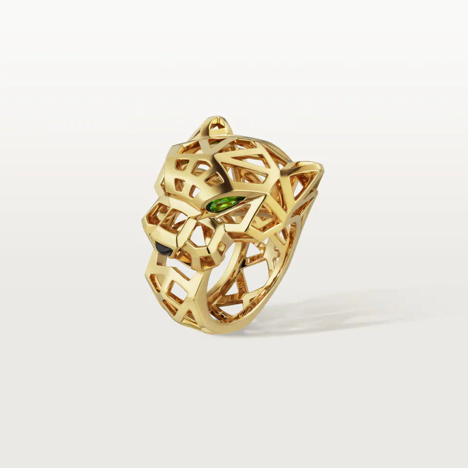 Cartier Panthère de Cartier Ring Onyx Tsavorite Garnets 18K Yellow Gold