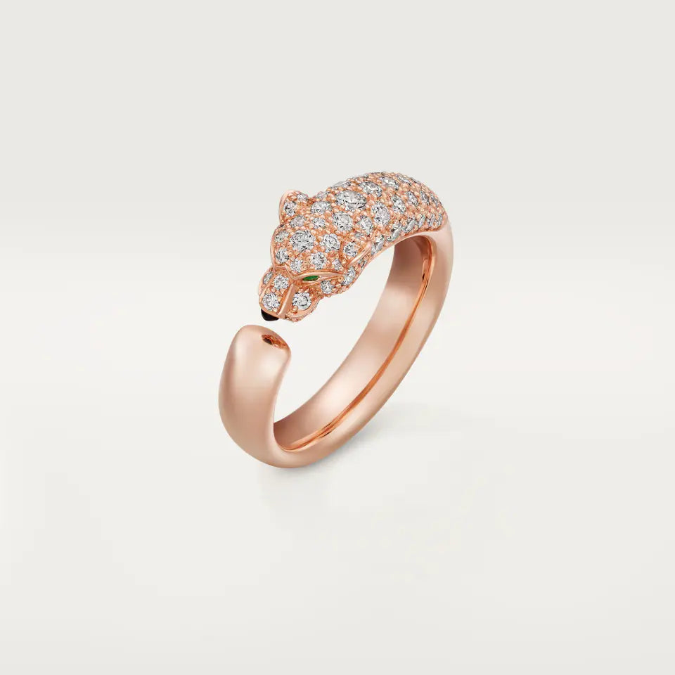 Cartier Panthère de Cartier Ring Small Model Half-Paved Onyx Emeralds Diamonds 18K Rose Gold