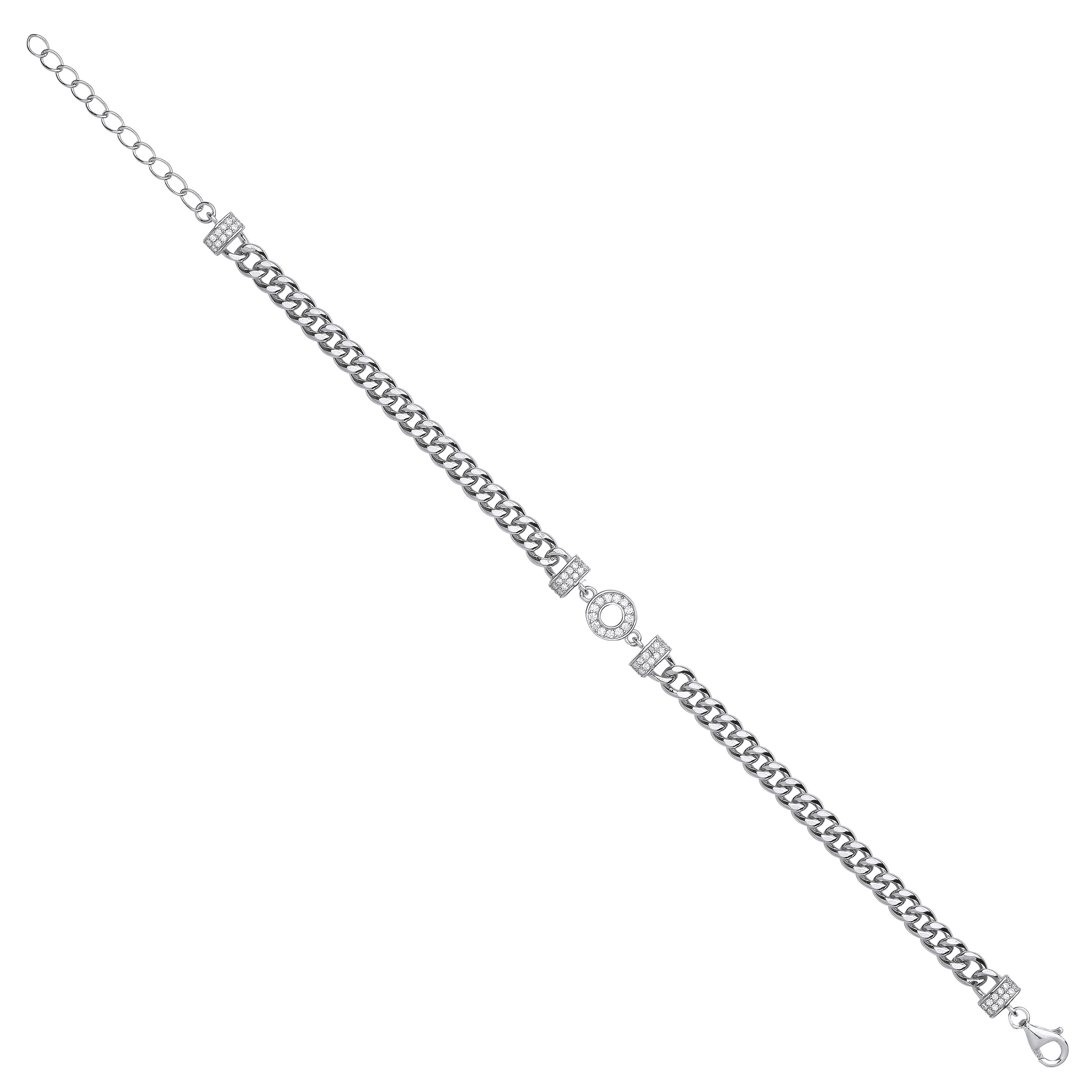 Silver Circle of Life CZ Ladies Curb Bracelet