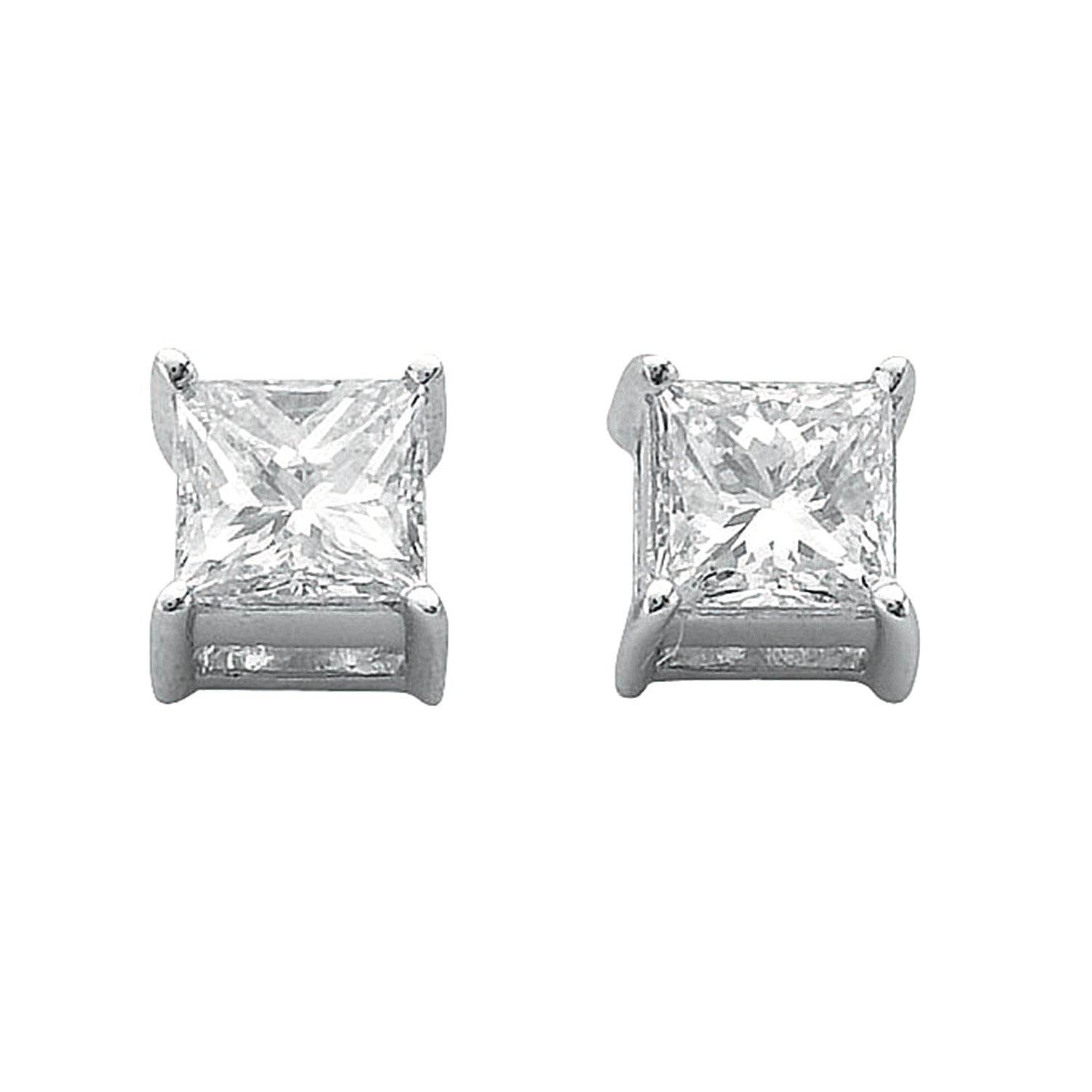 18ct White Gold 0.50ct Claw Set H/VS Princess Cut Diamond Stud Earrings