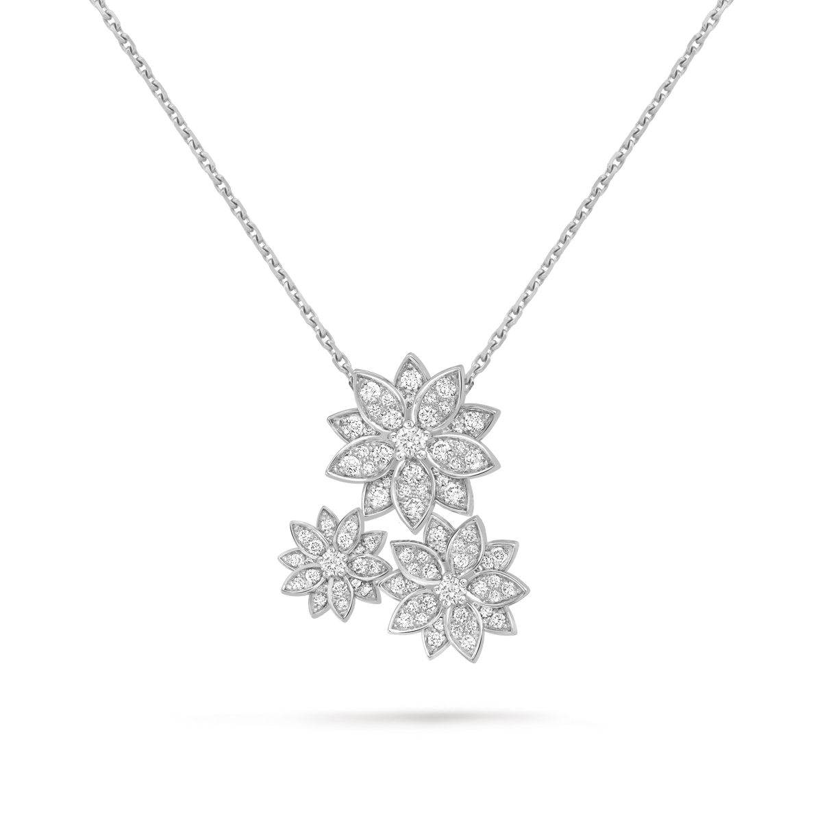 Van Cleef & Arpels Lotus 3 Flowers Diamond Pendant 18K White Gold