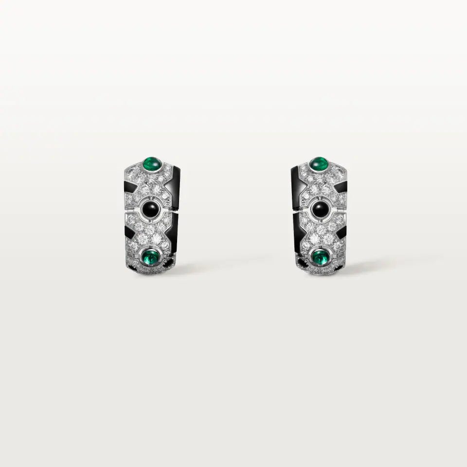 Cartier Panthère de Cartier Earrings Emerald Paved 0.91 Ct Onyx Diamonds 18K White Gold