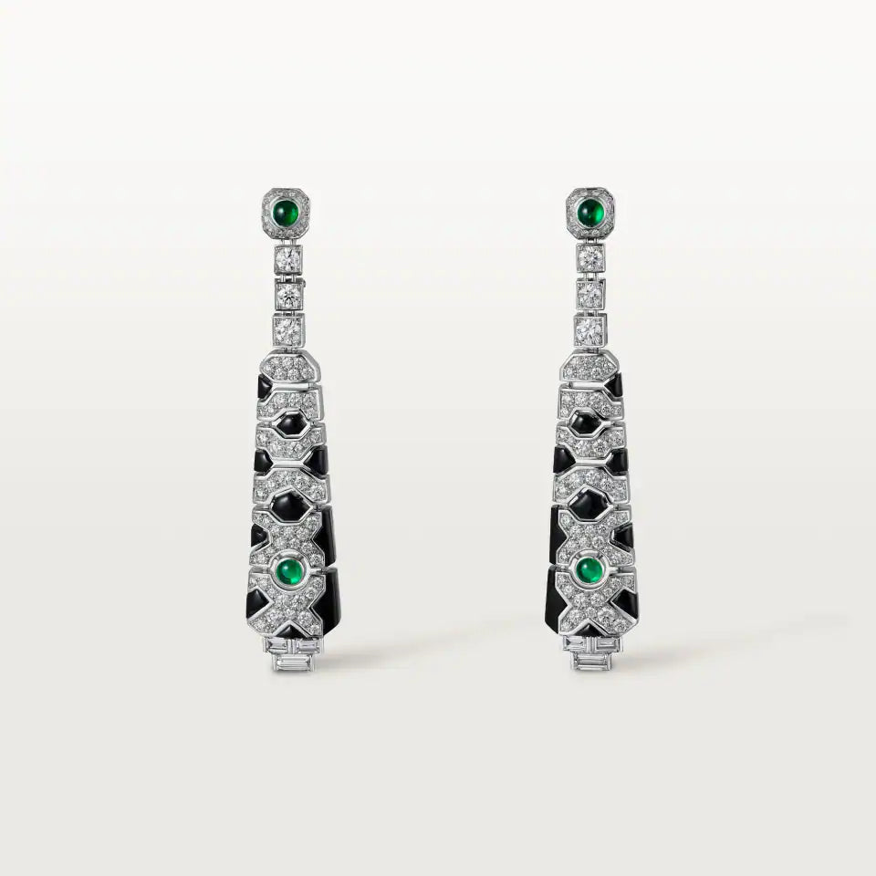 Cartier Panthère de Cartier Earrings Emeralds Paved 6.24 Ct Onyx Diamonds 18K White Gold