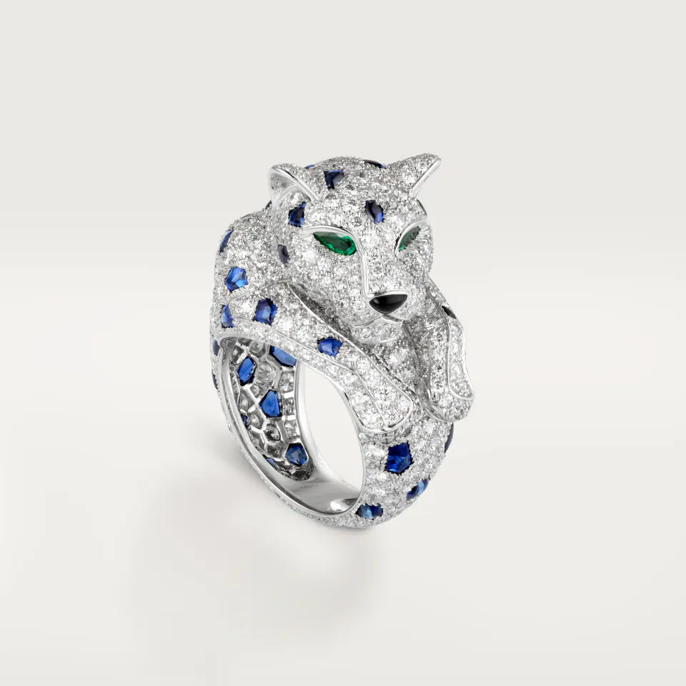 Cartier Panthère de Cartier Ring Sapphire Paved Emeralds Diamonds Platinum