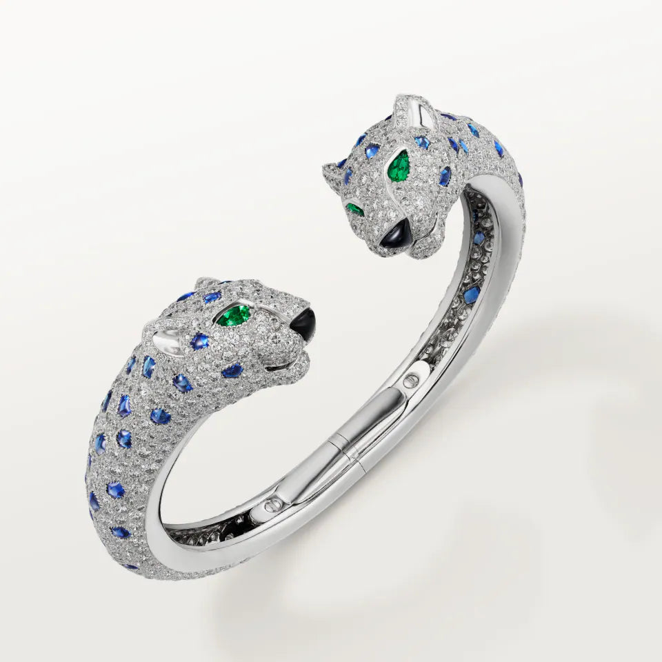Cartier Panthère de Cartier Bracelet Sapphire Paved Emerald Onyx Diamonds 18K White Gold