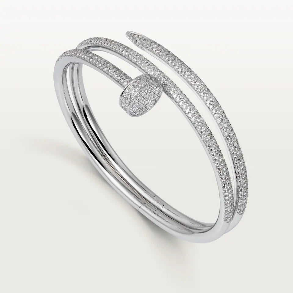 Cartier Juste un Clou Bracelet Double Semi-Paved Diamonds 18K White Gold