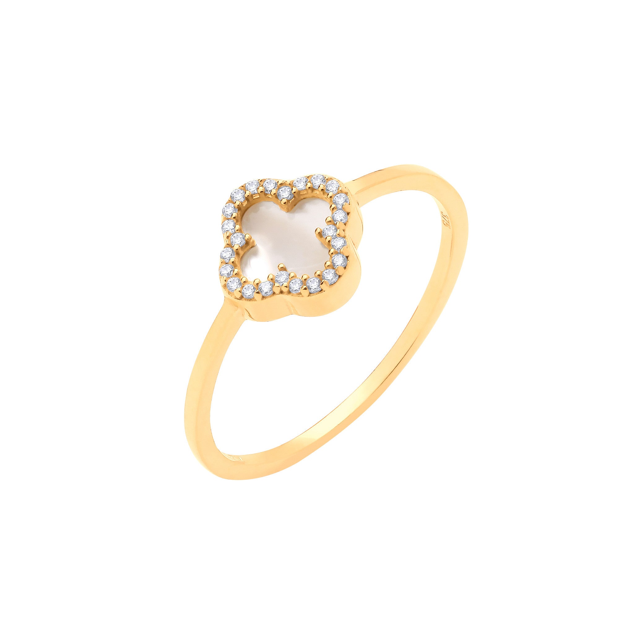 Y/G CZ MOP Four Leaf Clover Ring