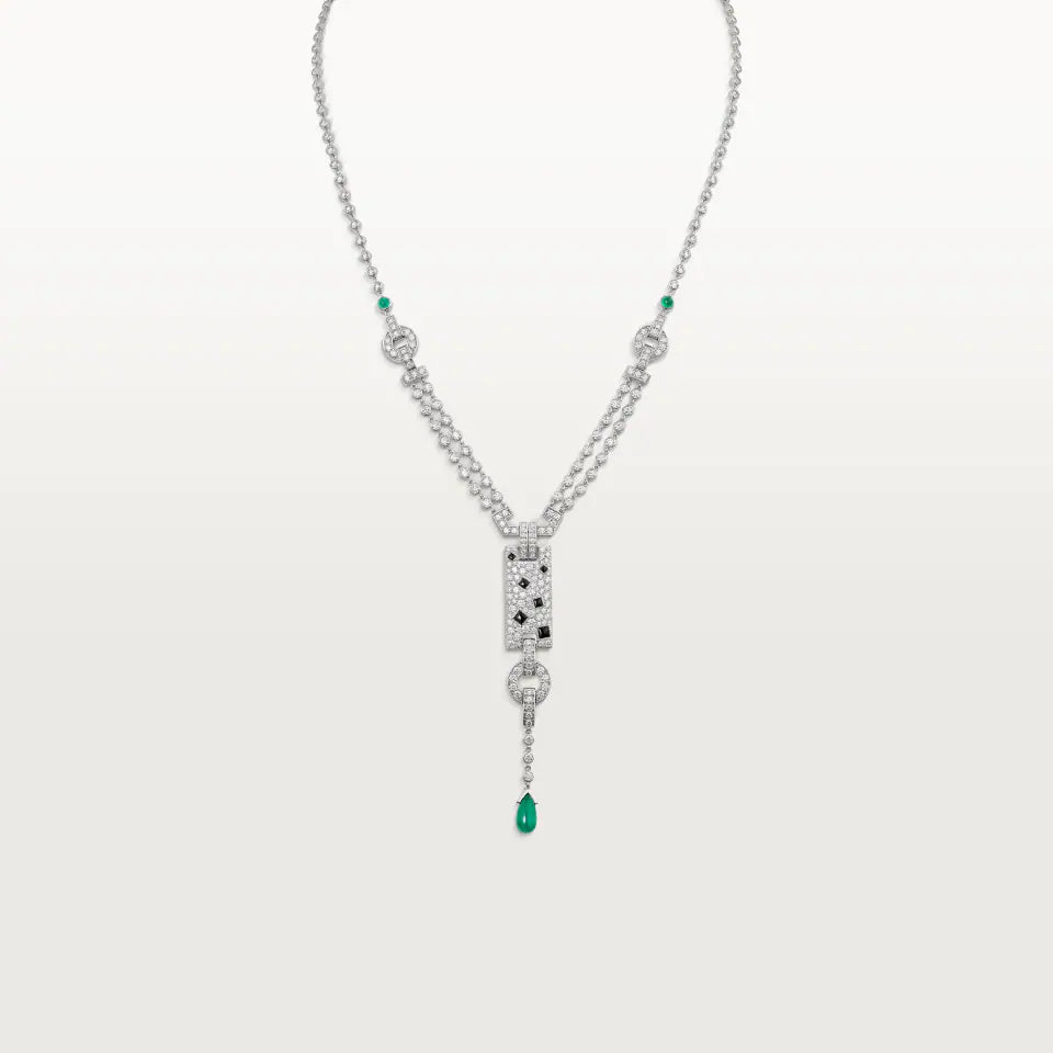 Cartier Panthère de Cartier Necklace Emerald Paved 6.20 Ct Onyx Diamonds 18K White Gold
