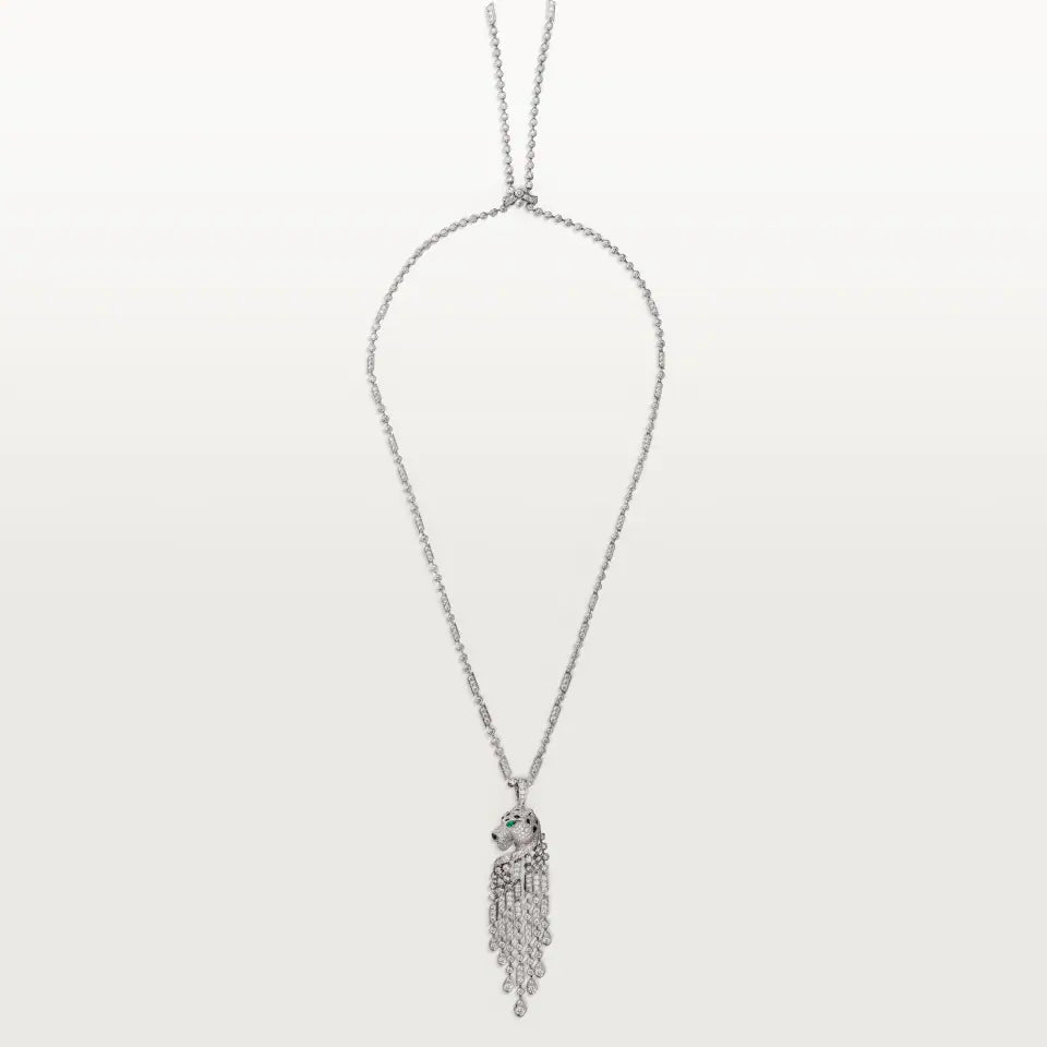 Cartier Panthère de Cartier Long Necklace Large Model Paved Emeralds Onyx Diamonds 18K White Gold