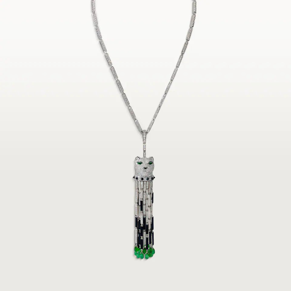 Cartier Panthère de Cartier Long Necklace Emerald Multi-Wear Large Model Paved 17.43 Ct Onyx Diamonds 18K White Gold