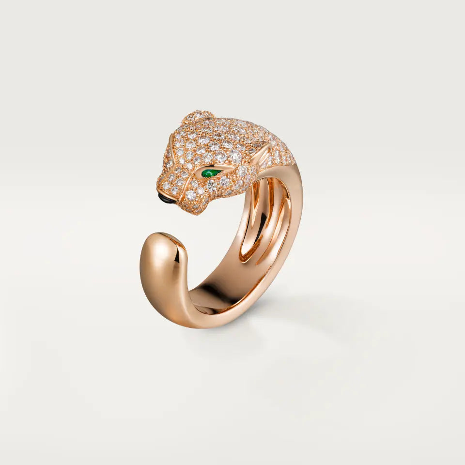 Cartier Panthère de Cartier Ring Medium Model Half-Paved Emeralds Onyx Diamonds 18K Rose Gold