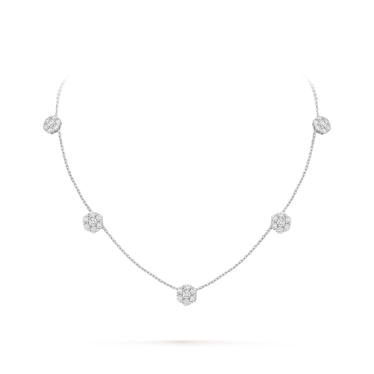 Van Cleef & Arpels Fleurette 5 Flowers Diamond Necklace 18K White Gold