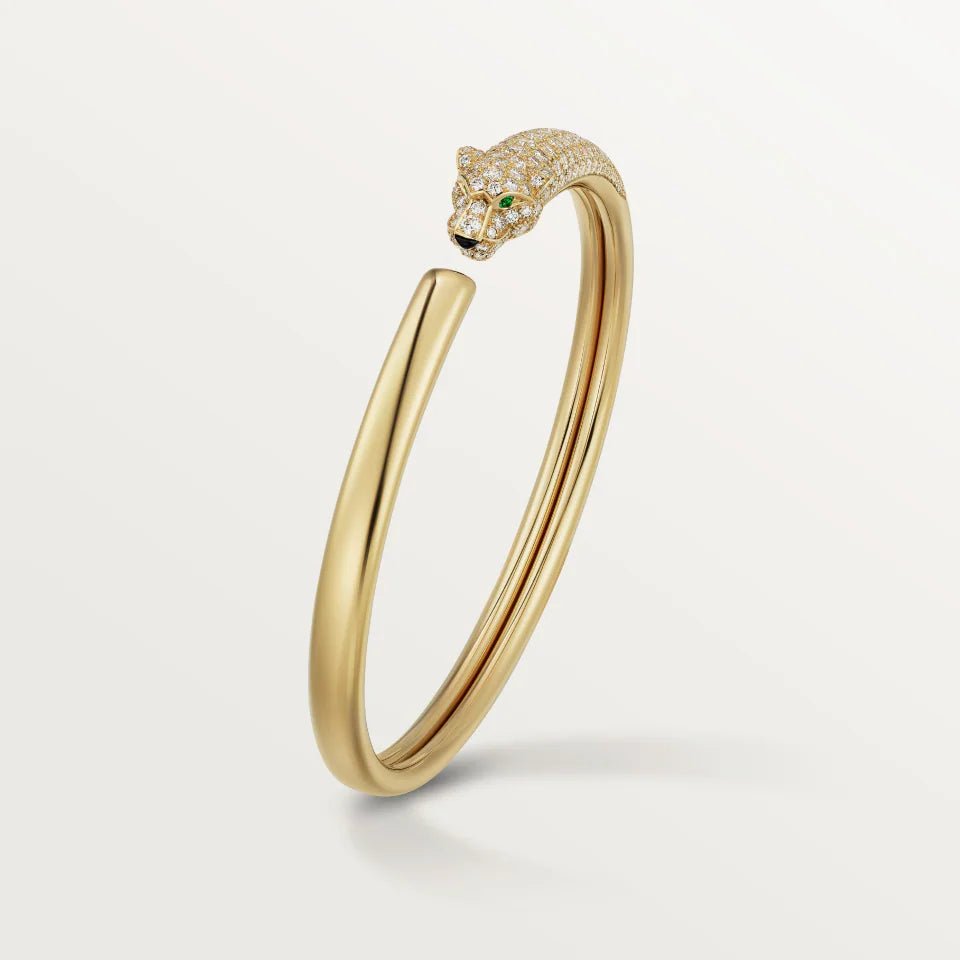 Cartier Panthère de Cartier Bracelet Small Model Half-Paved 1.53 Ct Onyx Emeralds Diamonds 18K Yellow Gold