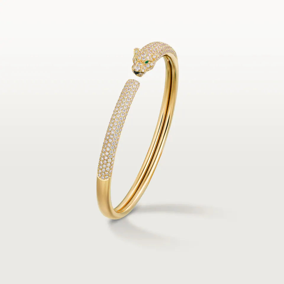 Cartier Panthère de Cartier Bracelet Small Model Semi-Paved Onyx Emeralds Diamonds 18K Yellow Gold