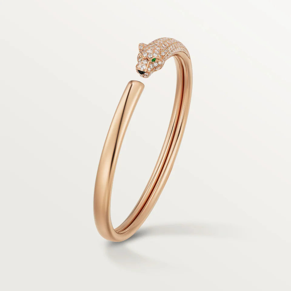 Cartier Panthère de Cartier Bracelet Small Model Half-Paved 1.53 Ct Onyx Emeralds Diamonds 18K Rose Gold
