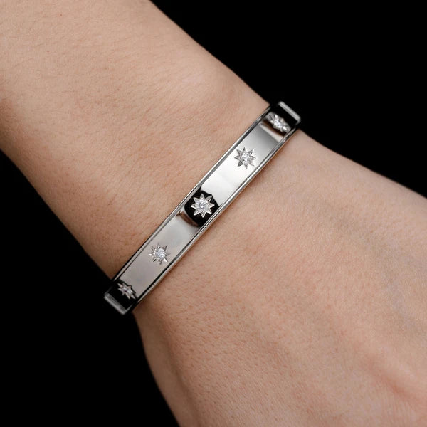 Erkals Jewellers Satin Diamond Star Bangle Bracelet 18K Gold 0.40ctw