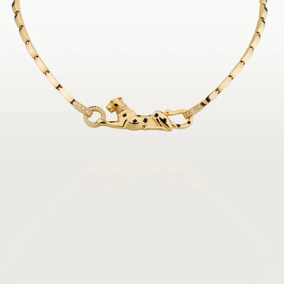 Cartier Panthère de Cartier Pendant Diamonds Signature In Black Lacquer Tsavorite Garnet 18K Yellow Gold