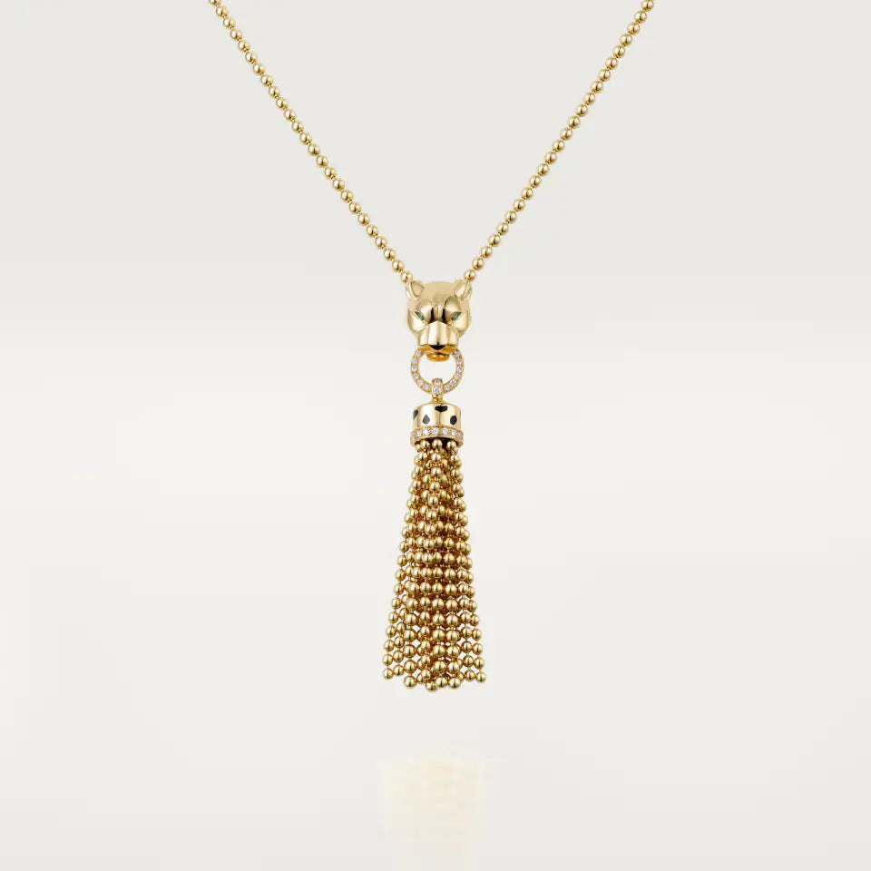 Cartier Panthère de Cartier Long Necklace Diamonds Black Lacquer Tsavorite Garnets Onyx 18K Yellow Gold