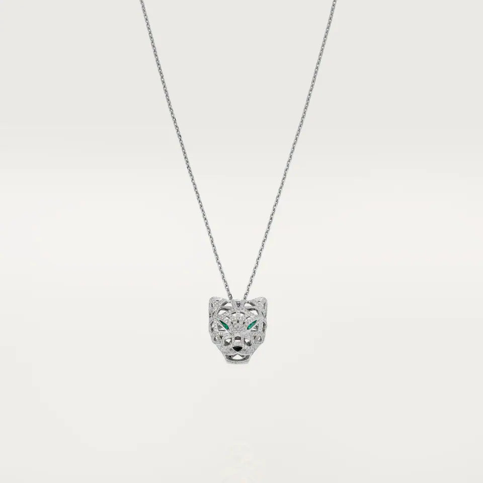Cartier Panthère de Cartier Necklace Paved 0.93 Ct Emeralds Onyx Diamonds 18K White Gold