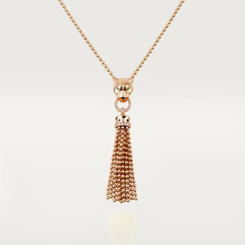 Cartier Panthère de Cartier Long Necklace Diamonds Tsavorite Garnets Onyx Black Lacquer 18K Rose Gold