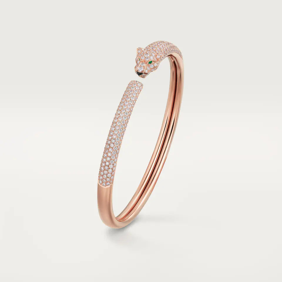 Cartier Panthère de Cartier Bracelet Small Model Paved Onyx Emeralds Diamonds 18K Rose Gold