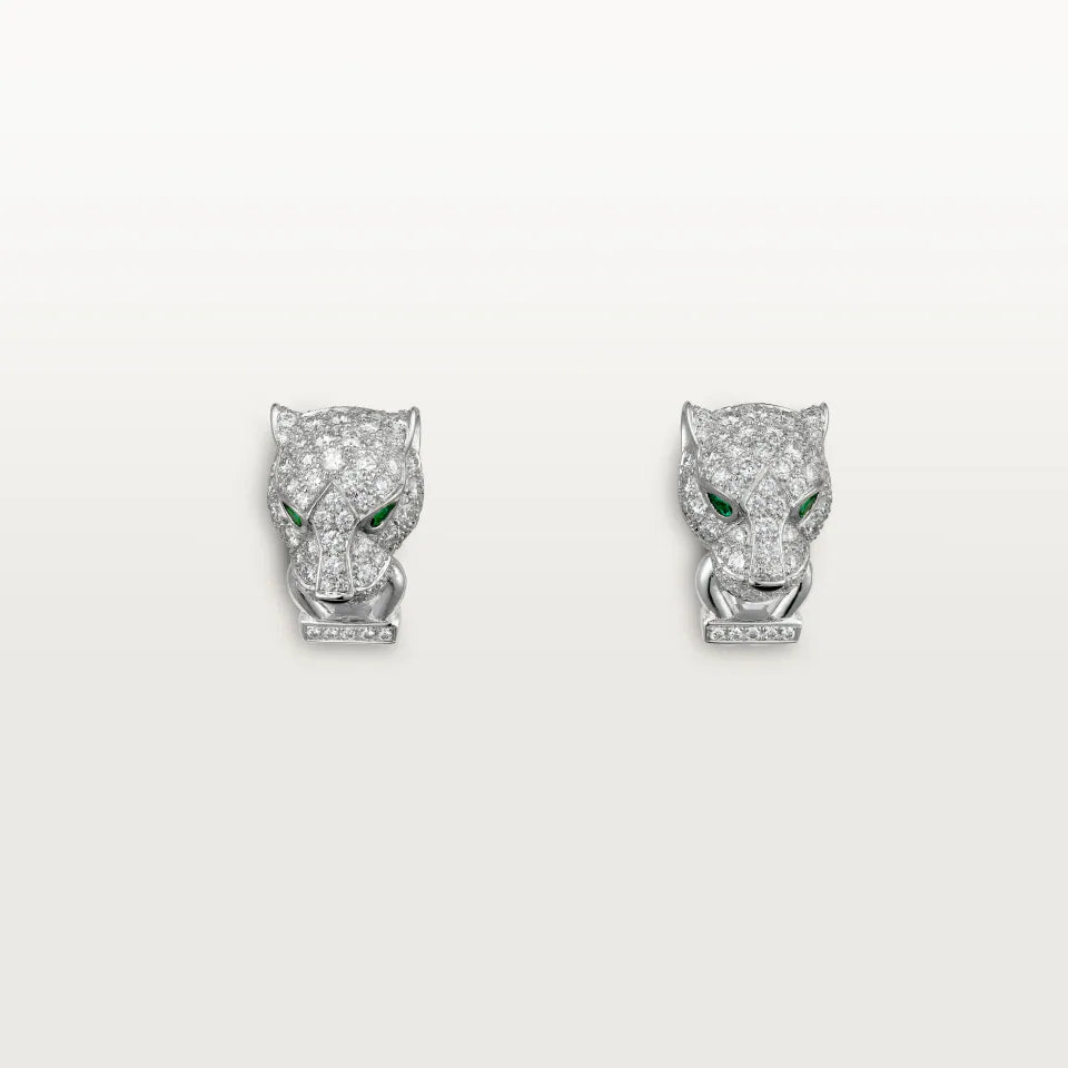 Cartier Panthère de Cartier Earrings Paved Emeralds Onyx Diamonds 18K White Gold