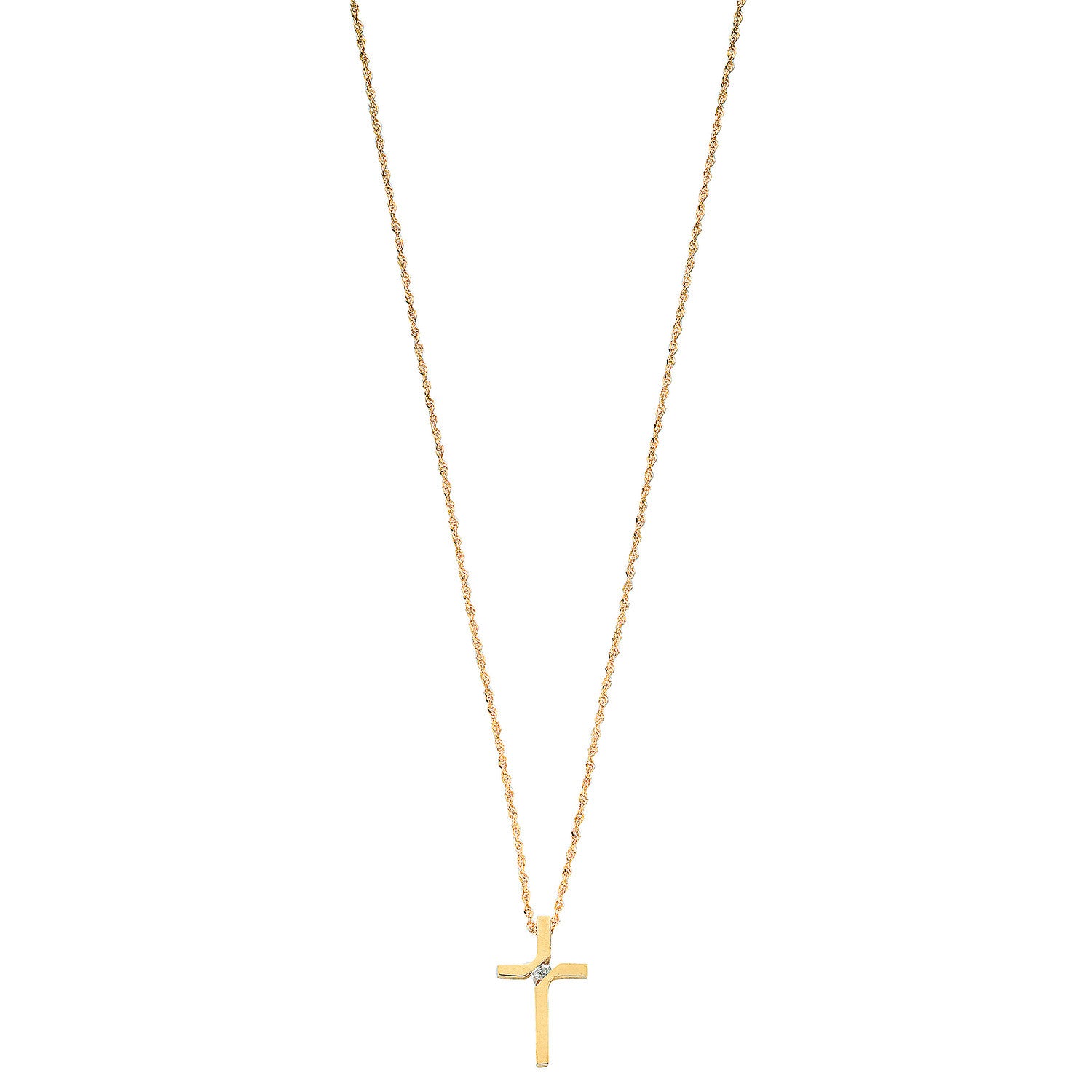 9ct Yellow Gold 0.04ct Diamond Cross Pendant with 18in/45cm Chain