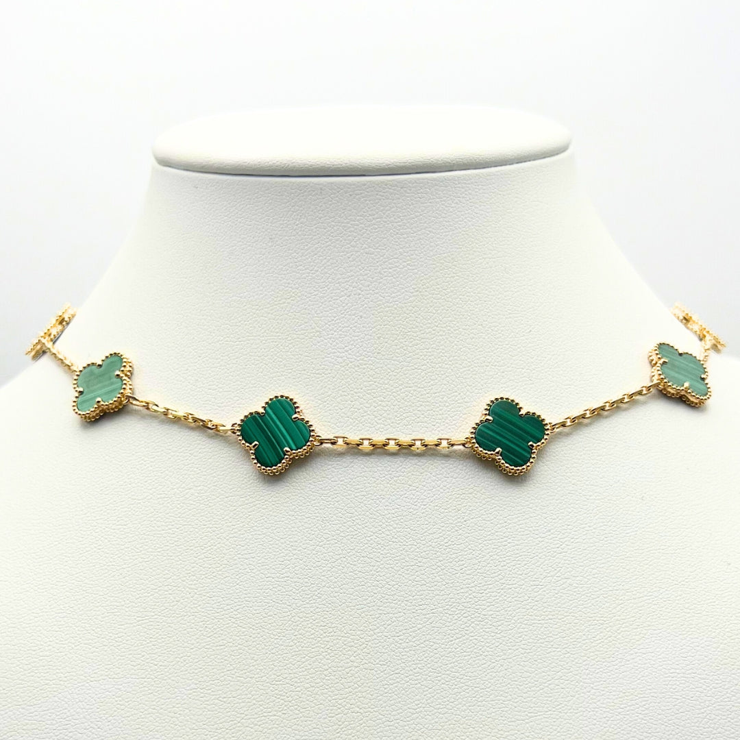 Van Cleef & Arpels Vintage Alhambra Necklace 10 Motifs Malachite 18K Yellow Gold