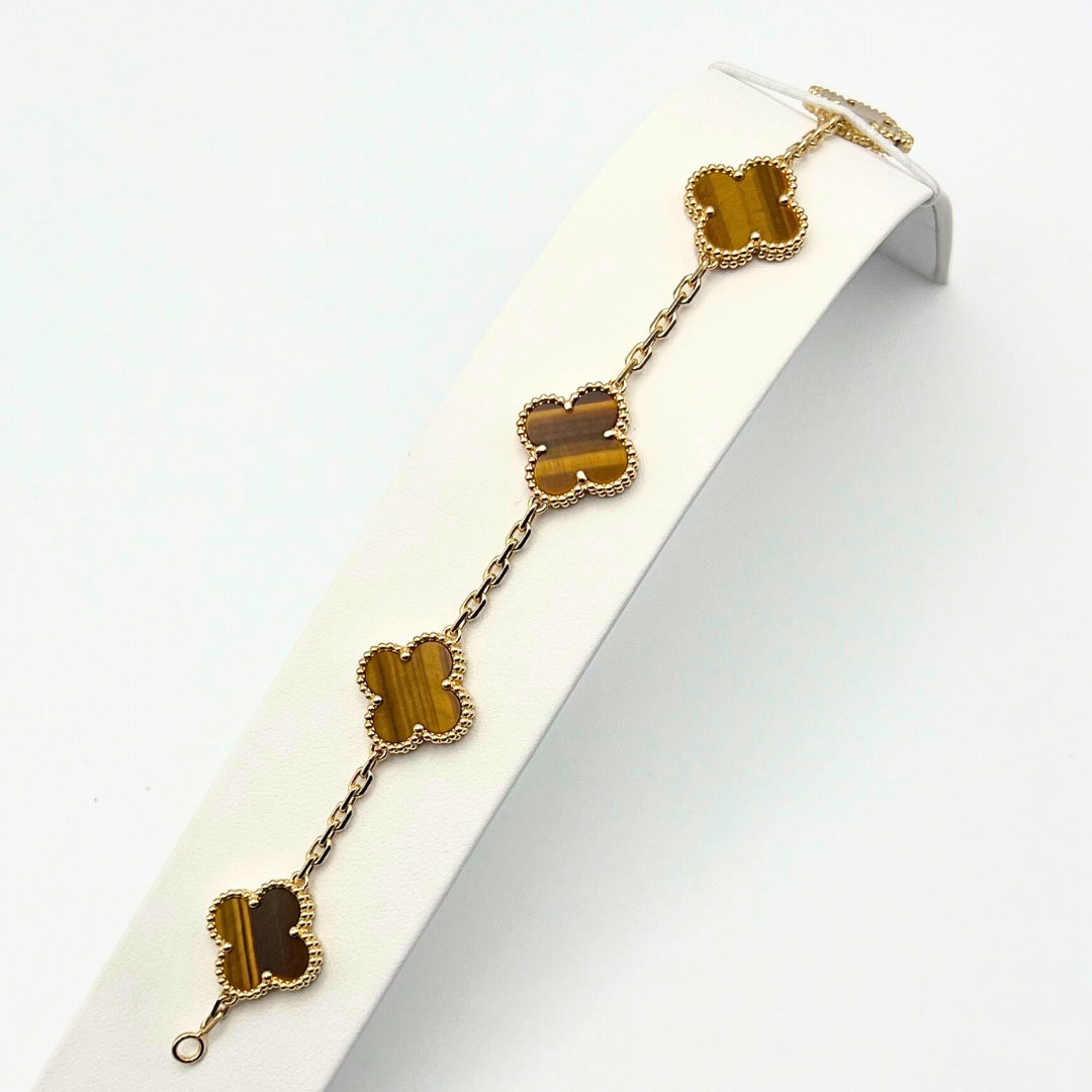 Van Cleef &amp; Arpels Bracelet Alhambra Vintage 5 Motifs Oeil de Tigre Or Jaune 18 Carats 
