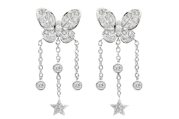 Erkals Jewellers Butterfly Star Dangling Earrings 18K Gold 0.75ctw