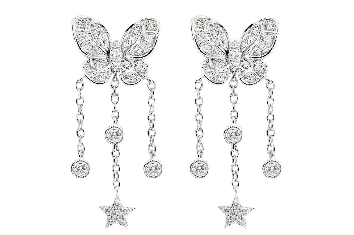 Erkals Jewellers Butterfly Star Dangling Earrings 18K Gold 0.75ctw