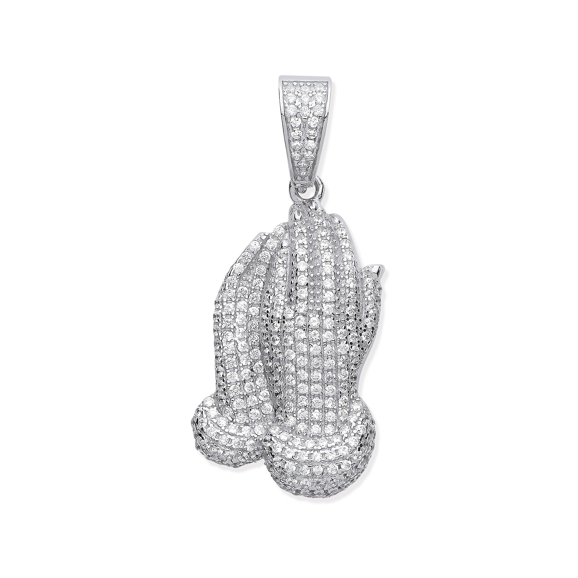 Silver CZ Praying Hands Pendant