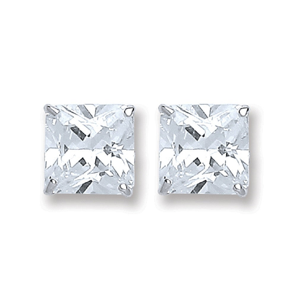 Silver Princess Cut Cz 6mm Studs