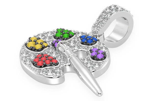 Palette de peintre Pendentif diamant 0,60 ct en or massif 14 carats