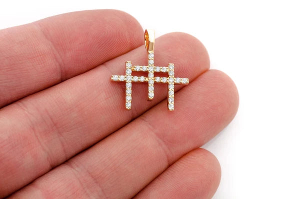 Erkals Jewellers Triple Cross Pendant 18K Gold Diamond 0.45ctw