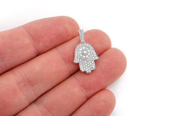 0.45ct Diamond Hamsa Pendant 14K Solid Gold