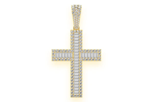 Erkals Jewellers Large Baguette Cross Pendant 18K Gold Diamond 4.00ctw