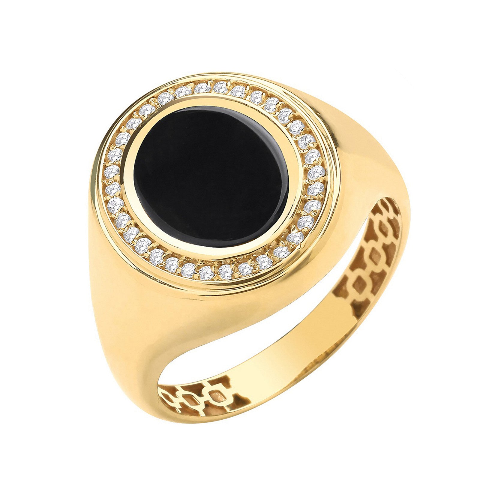 Y/G Oval Shape CZ & ONYX Gents Ring