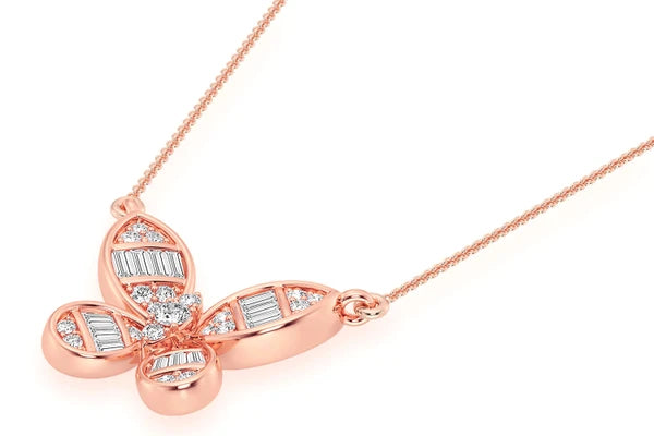 Erkals Jewellers Butterfly Baguette Pendant 18K Gold Diamond 0.33ctw
