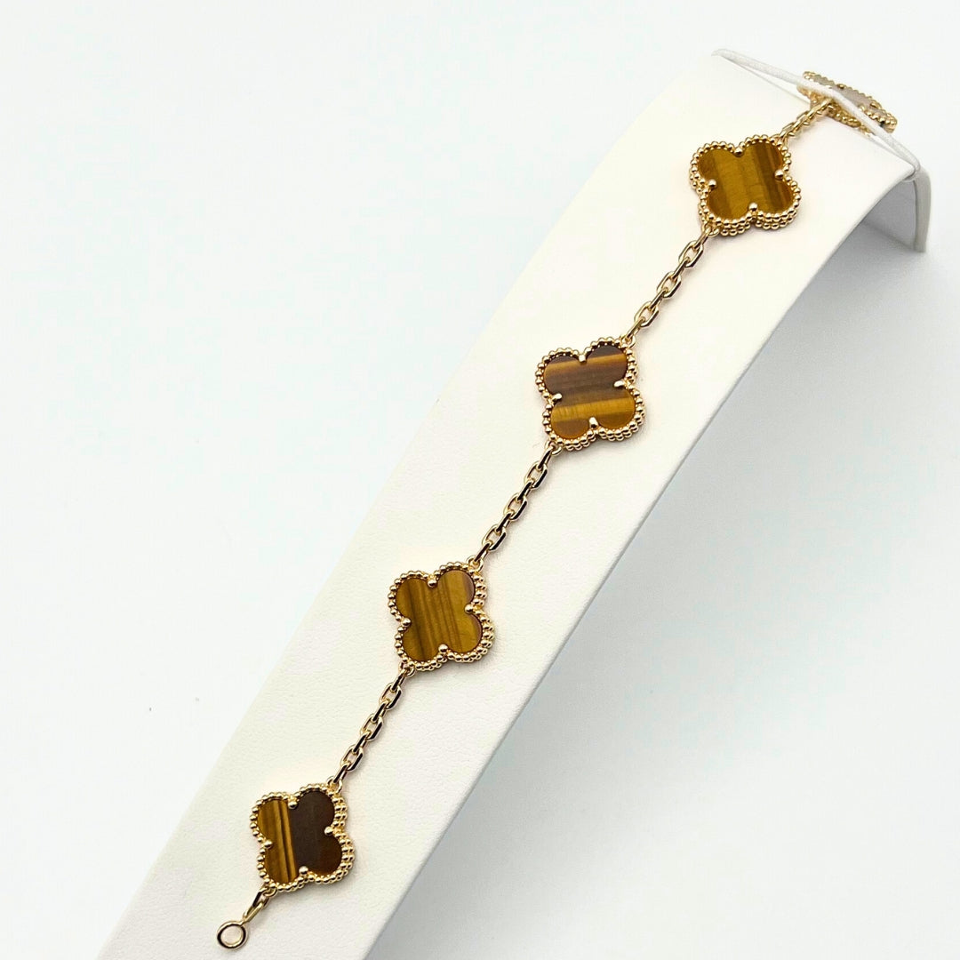 Van Cleef & Arpels Vintage Alhambra Bracelet 5 Motifs Tiger Eye 18K Yellow Gold