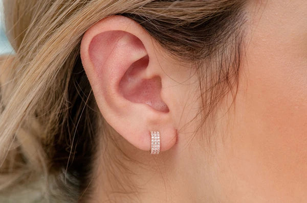 Erkals Jewellers Small Three Row Huggie Hoop Earrings 18K Gold 0.33ctw