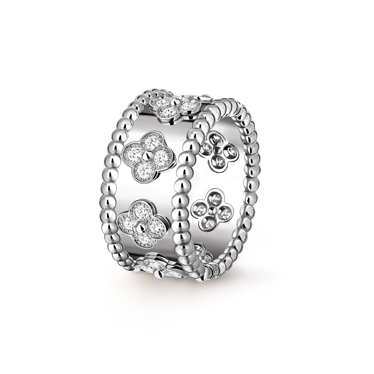 Van Cleef & Arpels Perlée Clovers Medium Model Diamond Ring 18K White Gold