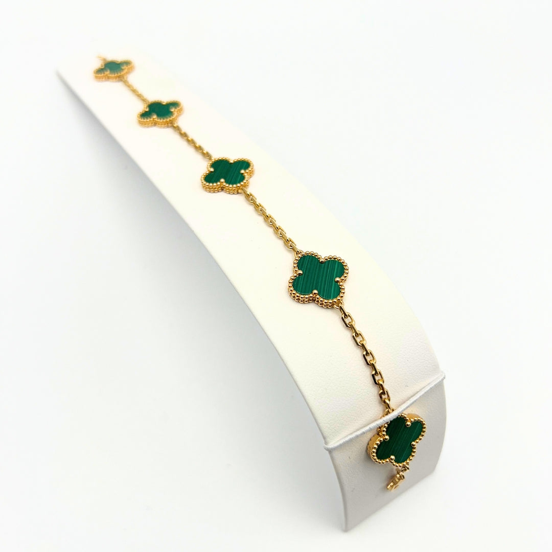 Van Cleef & Arpels Vintage Alhambra Bracelet 5 Motifs Malachite 18K Yellow Gold
